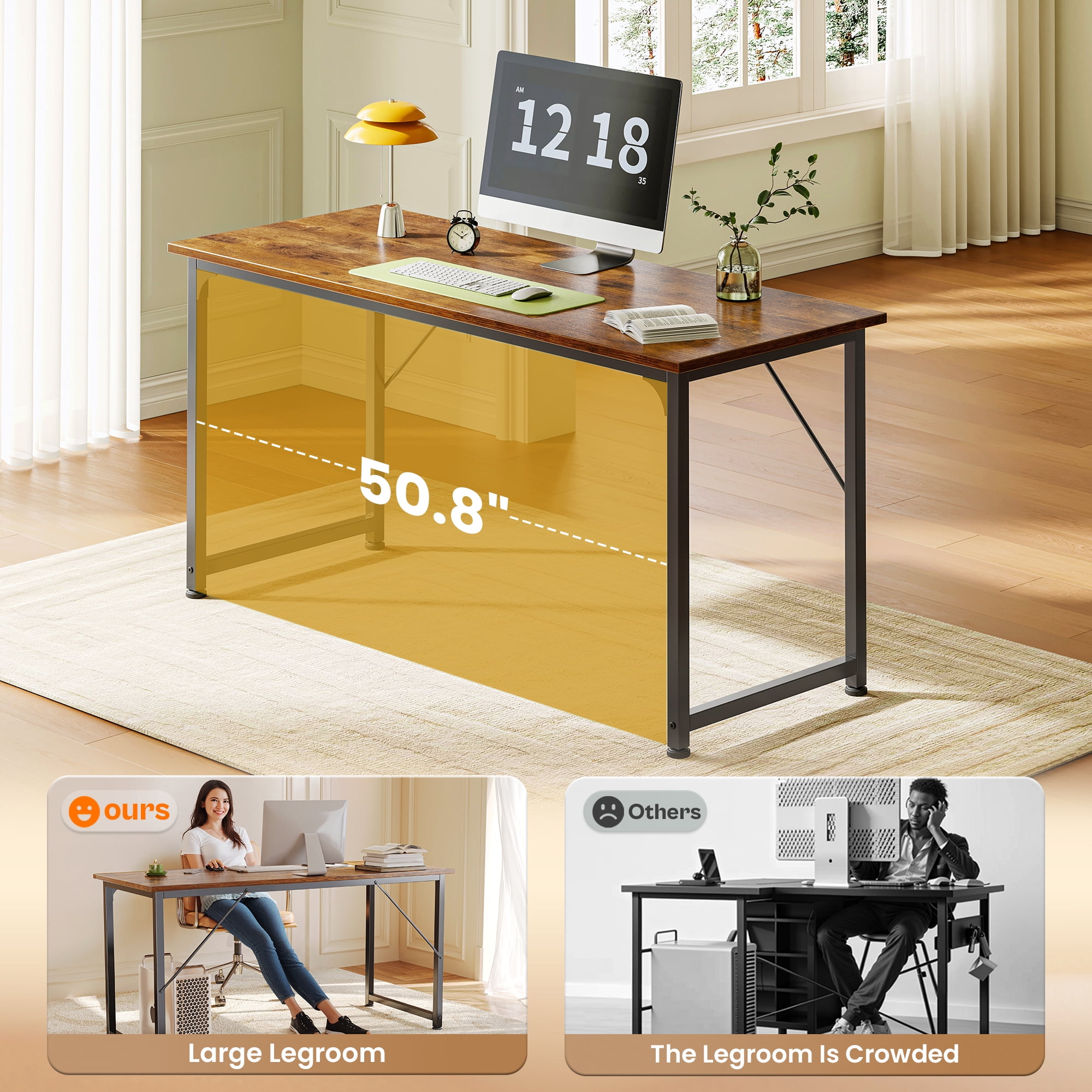 Escritorio de Computadora de 54", Escritorio Moderno para Oficina, Estudio y Gamer con Almacenamiento, Amplio Espacio para las Piernas, Estructura de Metal Resistente