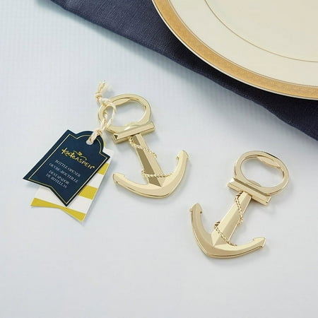 Kate Aspen Gold Nautical Anchor Bottle Opener - Set of 6 - Perfect Nautical Wedding Favor or Guest Gifts for Bridal Showers, Baby Showers, Birthdays, Anniversaries or Other Celebrations