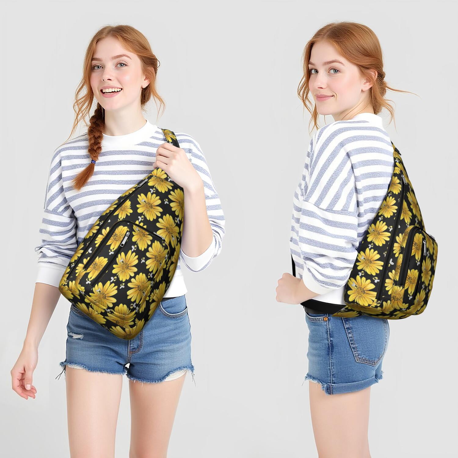 Durable Breathable Sling Bag with Sunflower Pattern for Tactical Use
