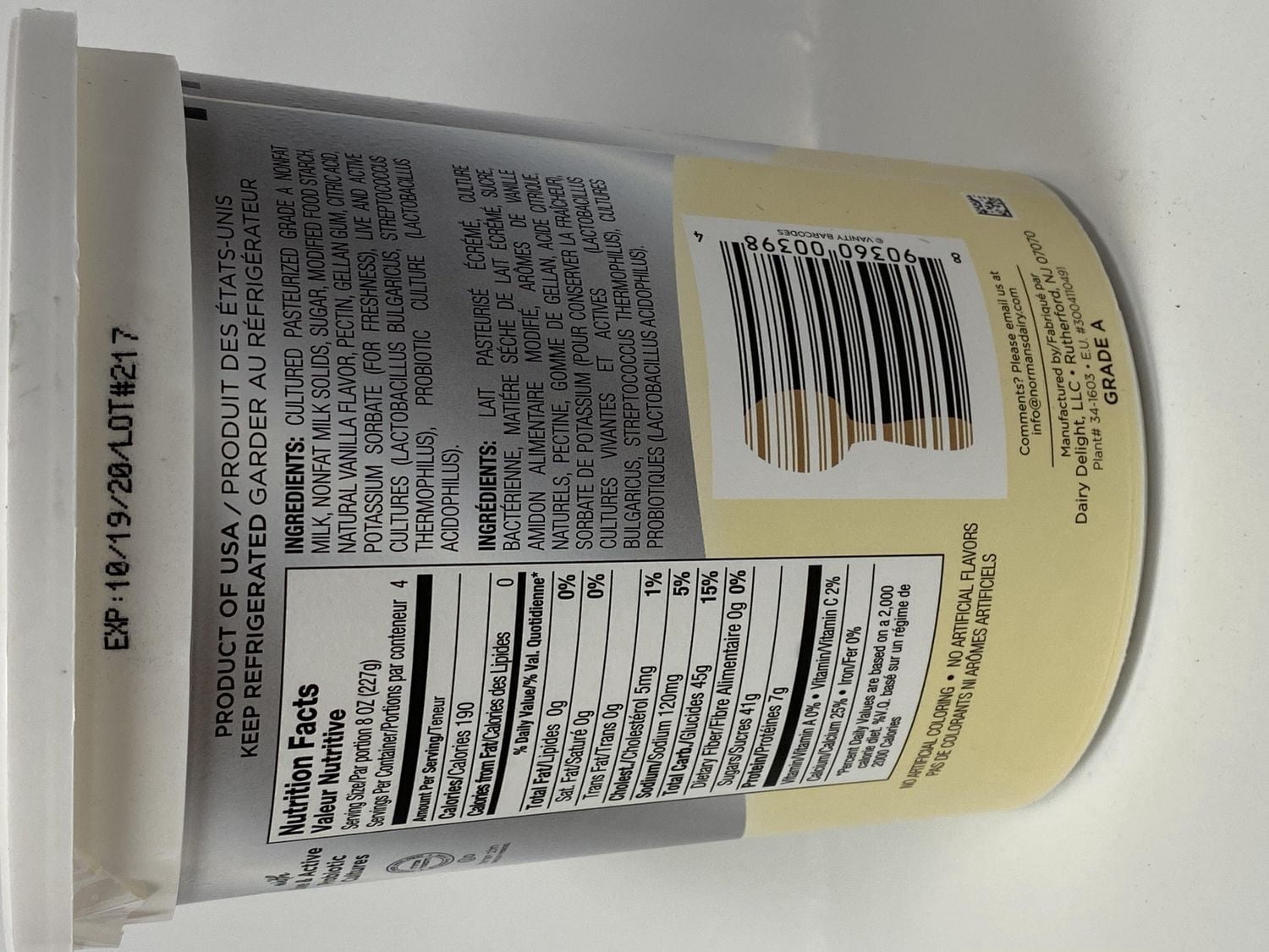 Norman's Taste Yogurt Vanilla Non Fat 2Lbs BIG