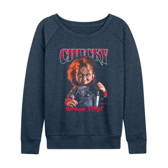 Chucky - Dark Portrait Lightweight French Terry Wide Neck Long Sleeve Graphic Shirt