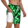 thumbnail image 3 of Picia Green Tie Dye pattern Mens Swim Trunks with Compression Liner Stretch Beach Shorts Quick Dry with Zipper Pockets No-Chafing Board Shorts-Medium, 3 of 9