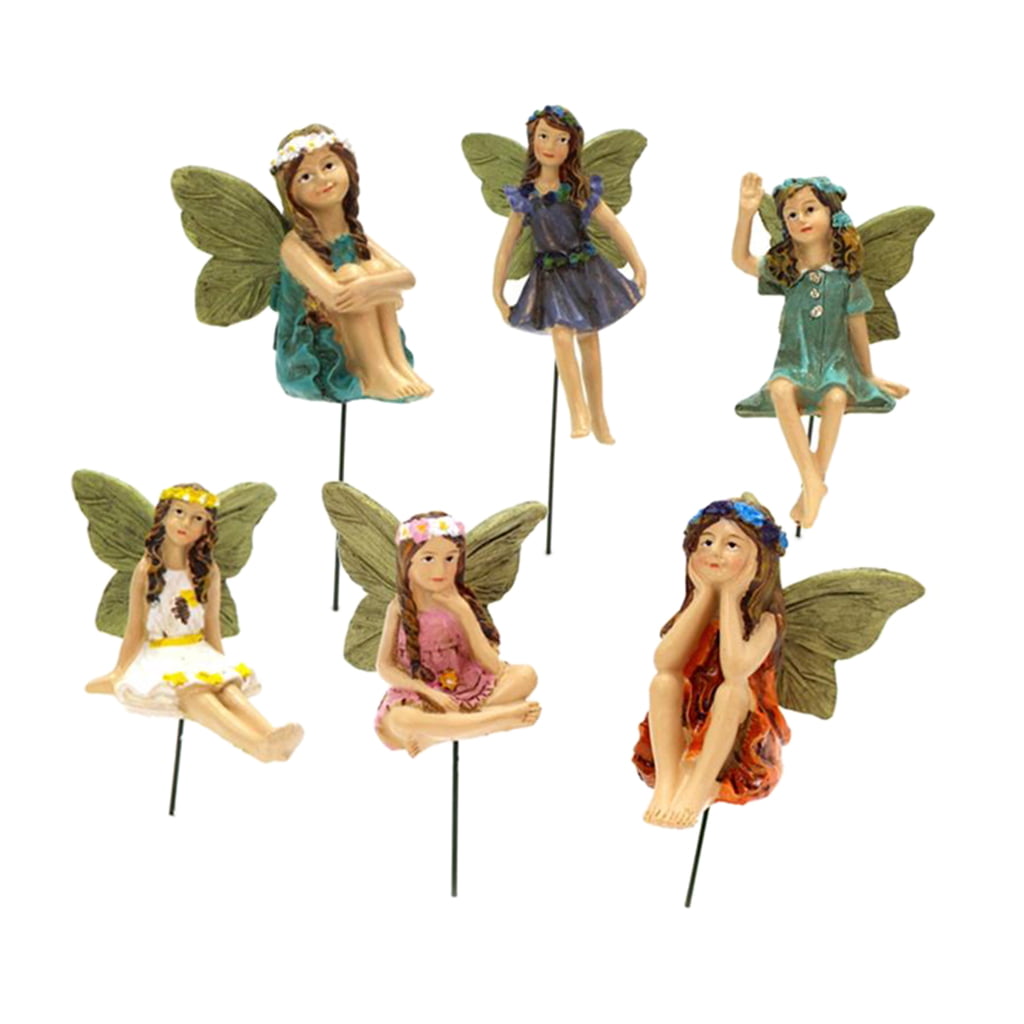 6 Pieces/Set Flower Pixie Fairy Miniature Figurine Dollhouse Garden DIY Ornament Decoration Crafts Figurines Micro Landscape 