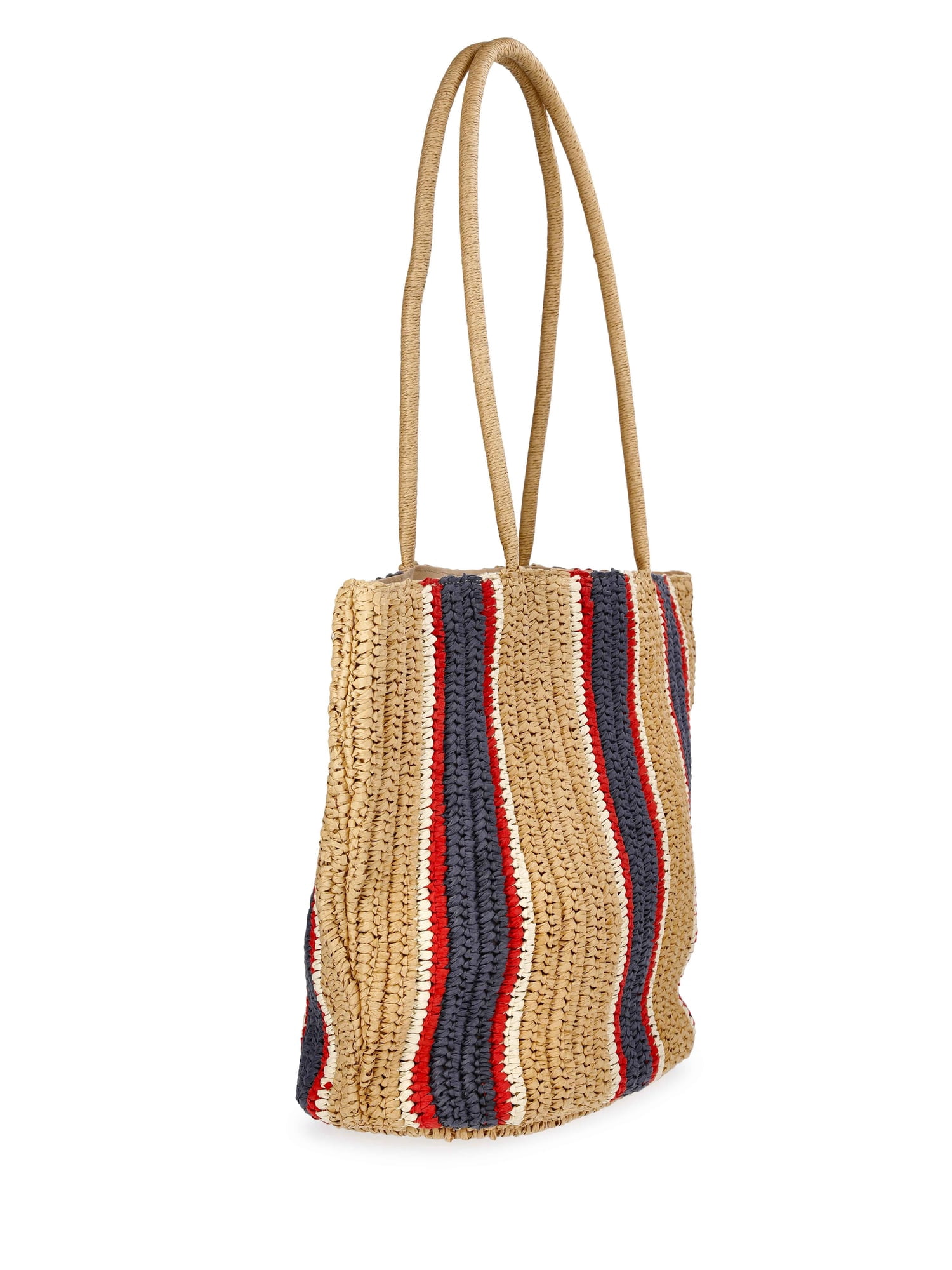 Time and Tru Striped Straw Tote Handbag, Multicolor