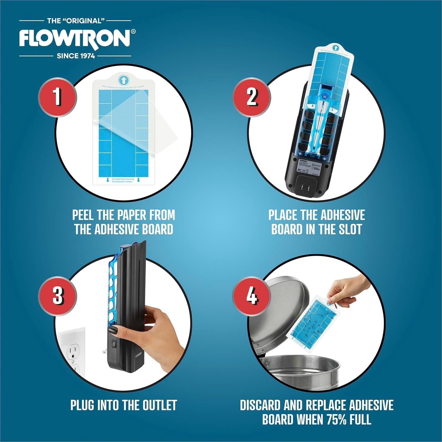 Flowtron Indoor Fly Trap, 9W UV Light, Silent Mosquito & Gnat Catcher, 375 Sq Ft - Black