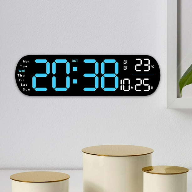 Reloj despertador digital, reloj de escritorio conmutable degreeF/ degreeC, visualización de temperatura, fecha y semana, reloj calendario para mesita de noche, Azul Macarena Reloj despertador digital