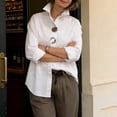 thumbnail image 6 of Yrmaups Plus Size Collared Long Sleeve Button Down Blouse for Women, Elegant Casual Solid Top, Soft Flowy Fabric for Beach Office Daily Wear, White 3XL, 6 of 7