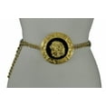 thumbnail image 3 of Women Gold Metal Chain Belt Big Lion Medallion Buckle Size XS S M, 3 of 11