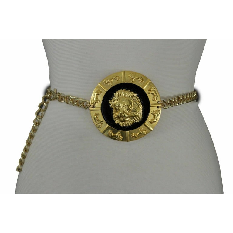 Vintage Gold lion Medallion Chain belt vintage gold lion head medallion segmented link & chain belt  main image 4