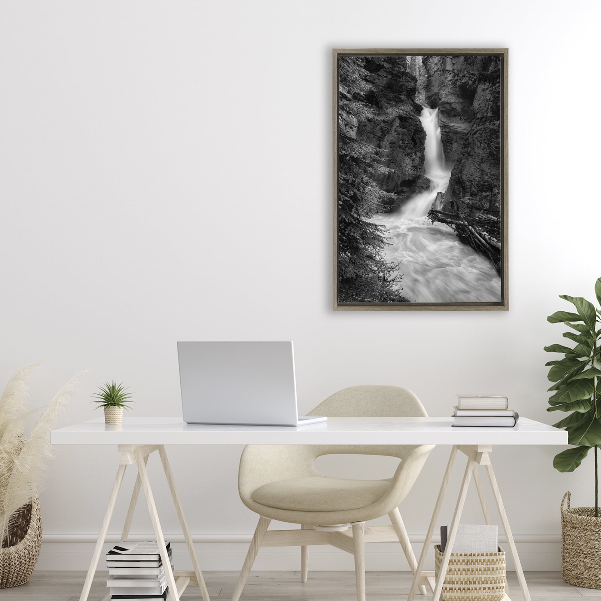 Stupell Industries Banff National Park Waterfall Brown Framed Floater Canvas Wall Art, design by Jon Evan