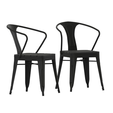 Flash Furniture Helvey Commercial Indoor/Outdoor Black Stacking Arm Chair with Vertical Slat Back and Poly Resin Slatted Seat, Set of 2