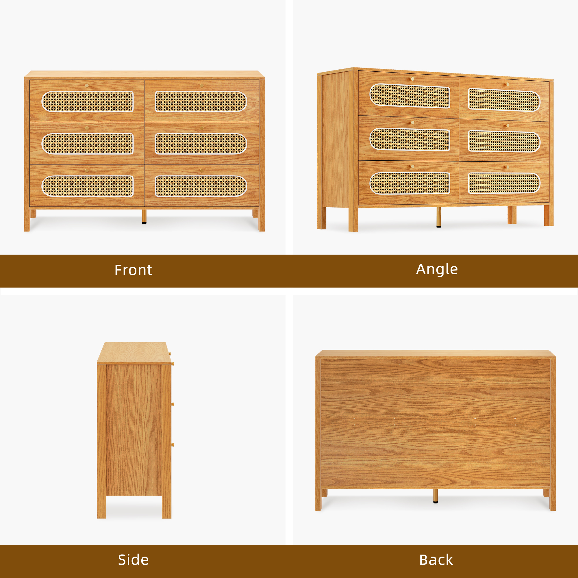 Uforic 6-Drawer Horizontal Double Dresser, Wood Chest of Drawers, Natural