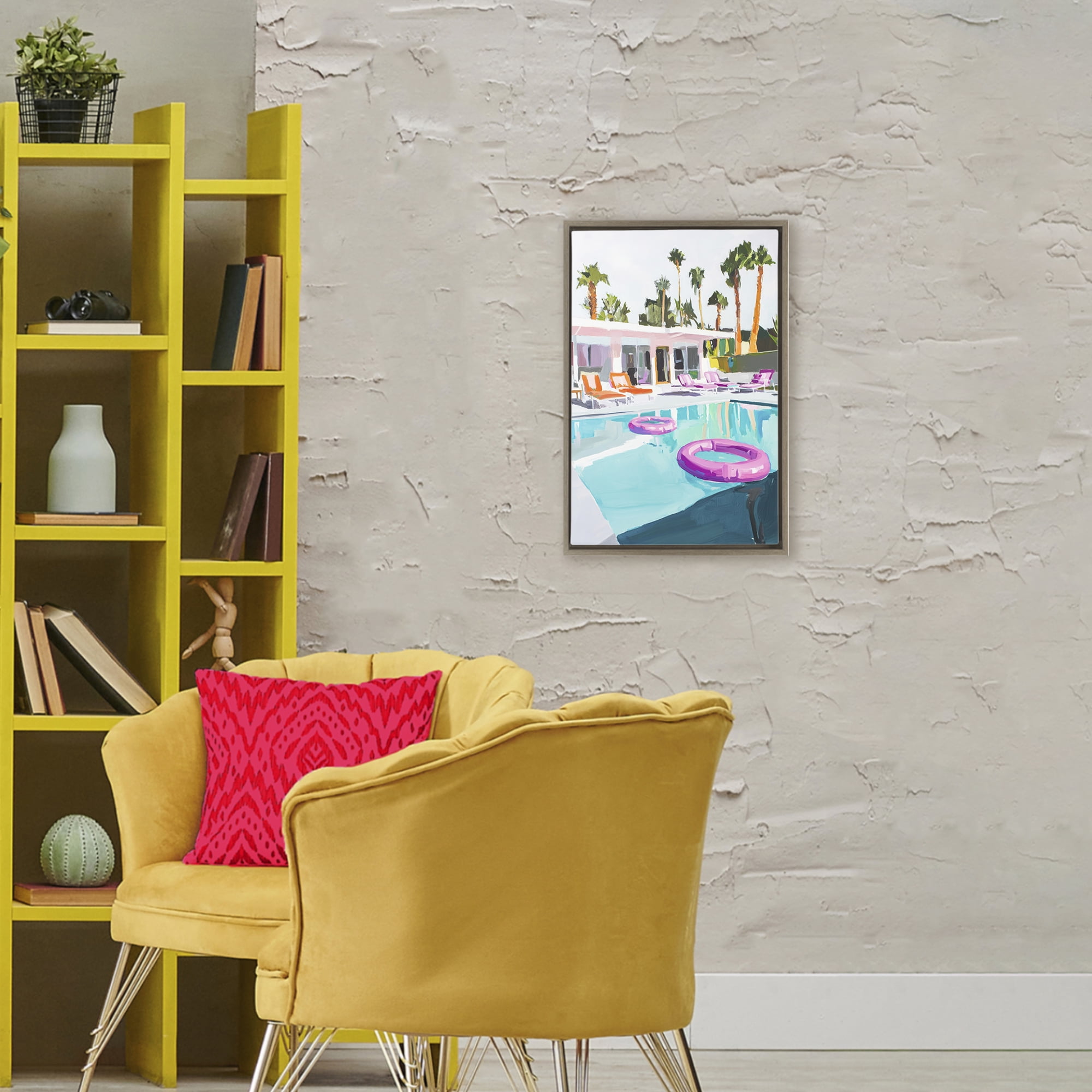 Stupell Industries Palm Springs Poolside Impression Brown Framed Floater Canvas Wall Art, design by Sisi and Seb