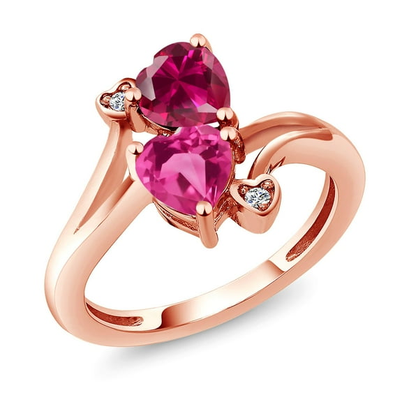 Gem Stone King 18K Rose Gold Plated Silver Red Created Ruby Pink Created Sapphire and White Moissanite Ring for Women (1.79 Cttw, Heart Shape 6MM, Gemstone July Birthstone, Size 6)