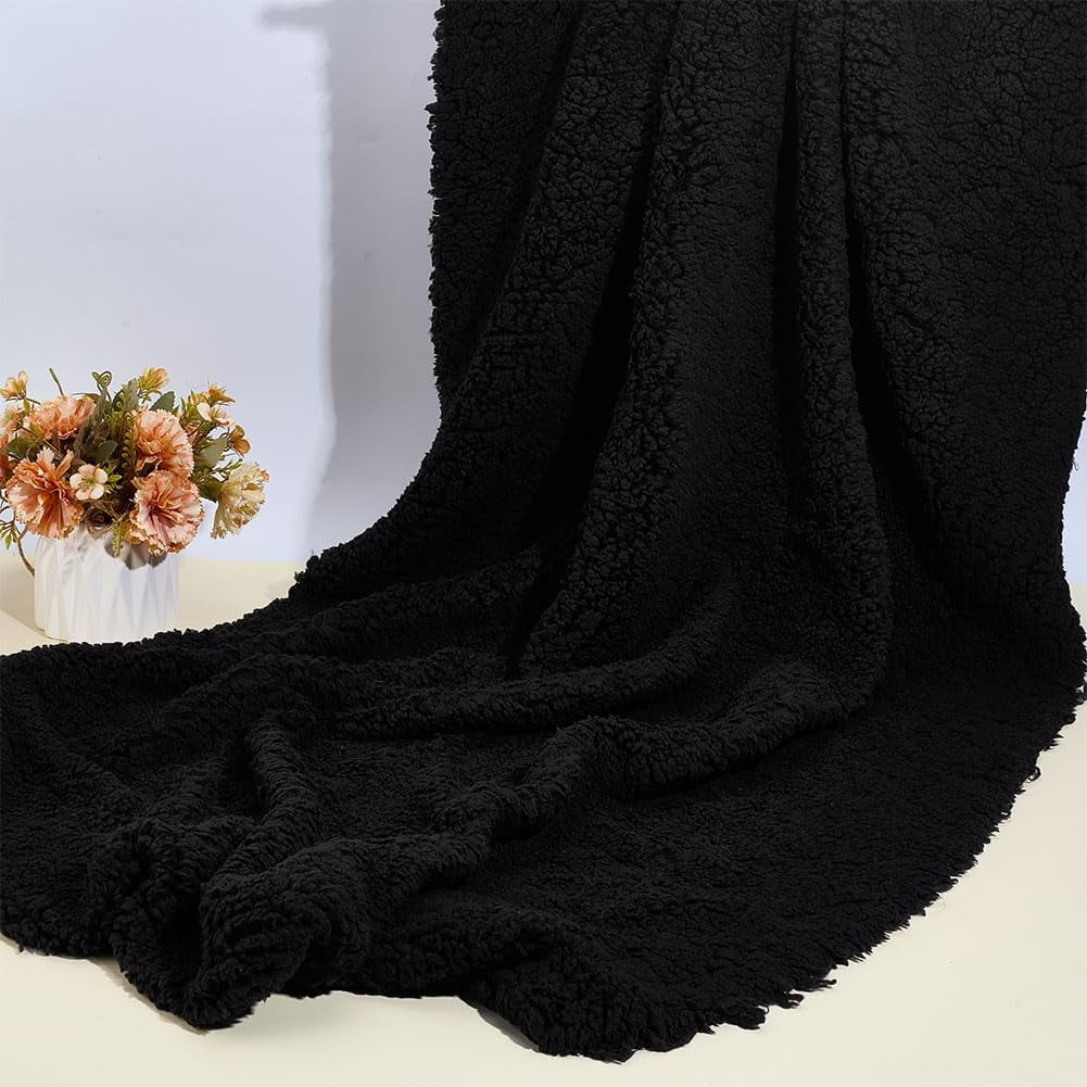 Black Plush Fabric 59 Inch Wide Lambs Wool Fabrics Fur Craft Fabric Sherpa Fleece Fabrics for DIY Craft Sewing Projects Costume Coats Blankets 1 Yard