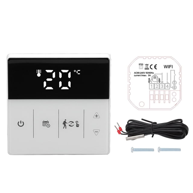 Termostato inteligente con control por voz, control de temperatura con WiFi y pantalla táctil, 90-240 V, para uso doméstico, en blanco y negro