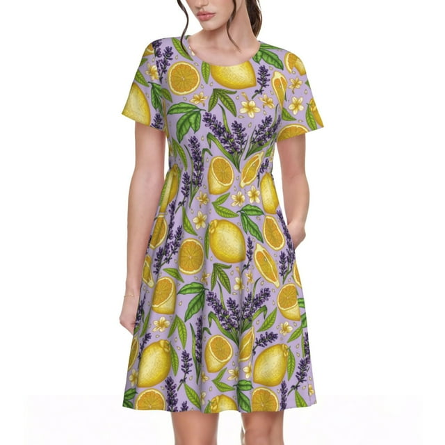 Saiise Robe d'Été à Motif de Fleurs Lavande pour Femmes, T-Shirt Décontracté à Manches Courtes, Robe Soleil Florale, Couvre-Maillot de Plage avec Poches
