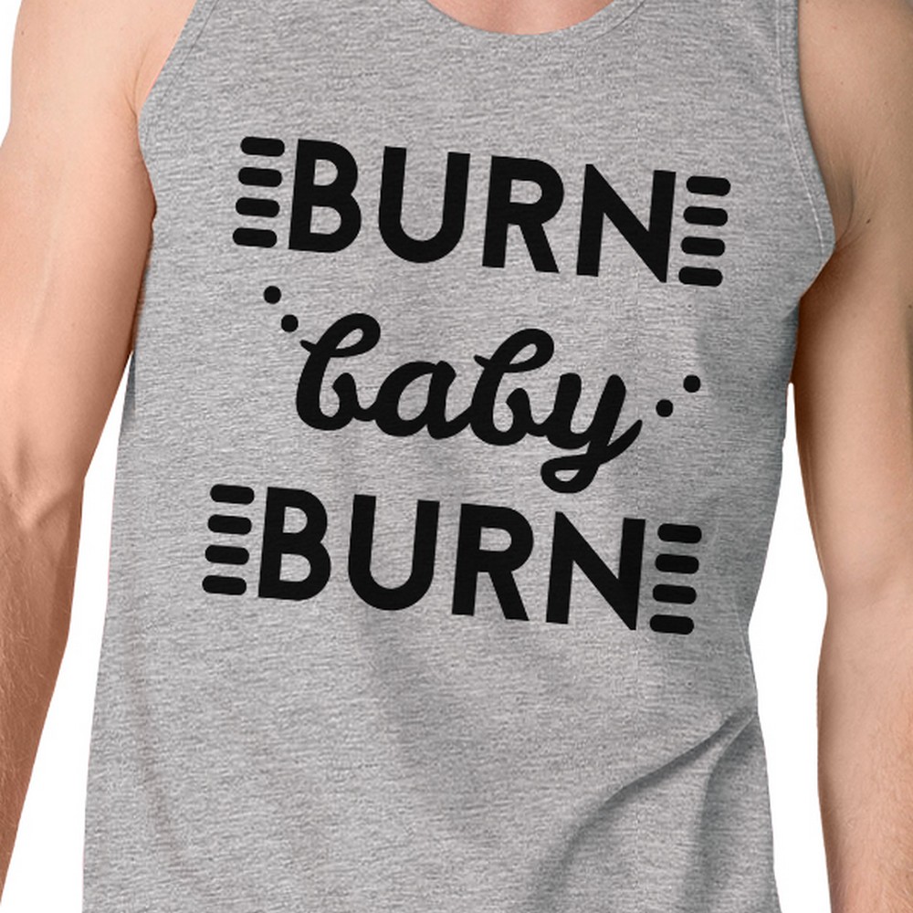 Burn Baby Mens Grey Funny Graphic Work Out Tank Top Funny Gym Gift - image 2 of 4