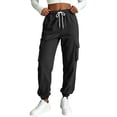 thumbnail image 2 of ZHYou No Boundarie Womens Cargo Pants Cuffed Casual Drawstring Elastic Waisted Loose Casual Athletic Sweatpants with Pockets,Black,Size M, 2 of 6