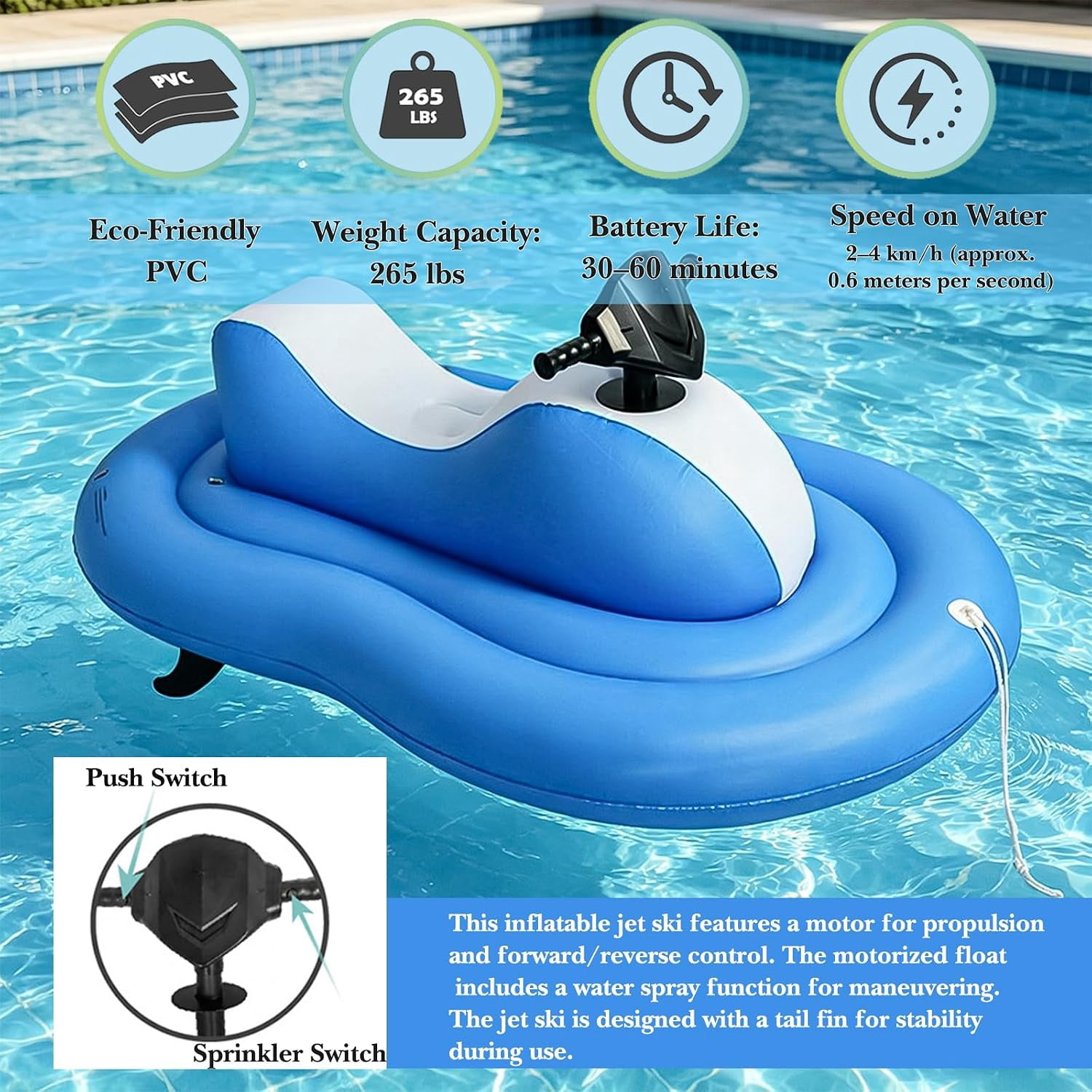 Inflatable Jet Ski with Motor, 2026 New Upgraded Electric Inflatable Water Scooter, 0.88m/s Speed, 30-60 Mins Runtime,Inflatable Jet Boat for Adults Sea Diving Swimming Equipment