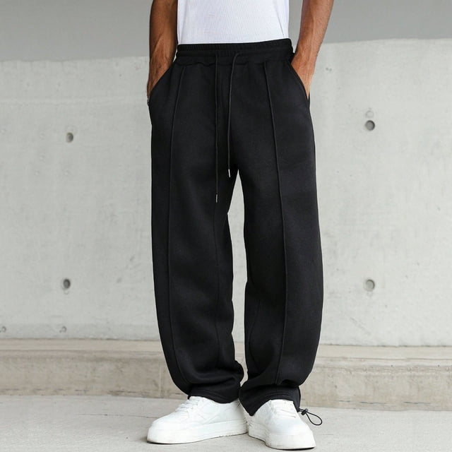 Ceisia Men Solid Color Loose Casual Pants Elastic Waist Drawstring Sports Gift Work Trousers