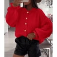 thumbnail image 2 of Suéter PRETTYGARDEN 2025 tejido grueso con volantes, corto, rojo, talla M, 2 of 5