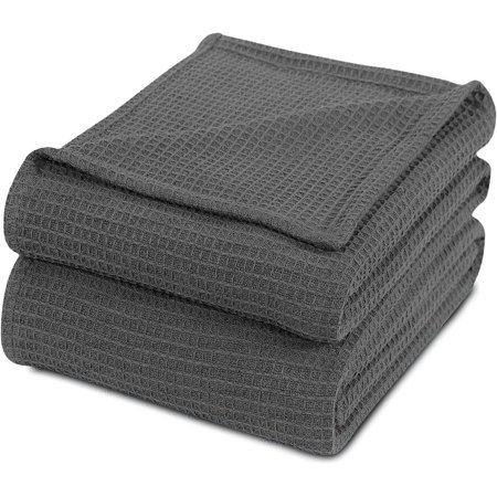 Luxurious Combed Cotton Waffle Weave Super Soft, Cozy Warm, Breathable, Light Weight, Stylish, All Season Thermal Blankets Twin/Full/Queen/King (Grey, King)