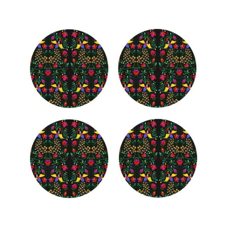 

Honeii Mexican Flower 2 Print Leather Coaster Set of 4 Ideal for Safeguarding Your Furniture from Drinks Spills and Effortless Cleanup-Round Shape