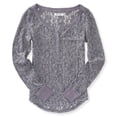 thumbnail image 1 of Camiseta henley Aeropostale de encaje Floral transparente para mujer gris pequeña, 1 of 2