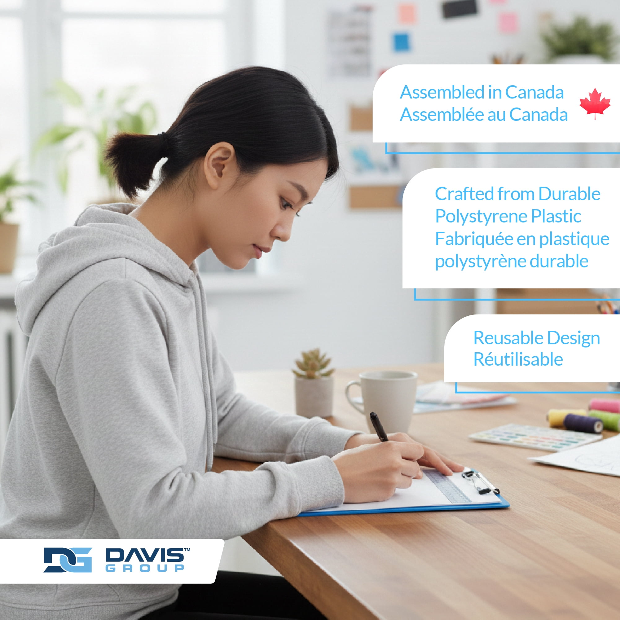 Bloc-notes en plastique Davis Group, pince plate, rose transparent, ensemble de 6