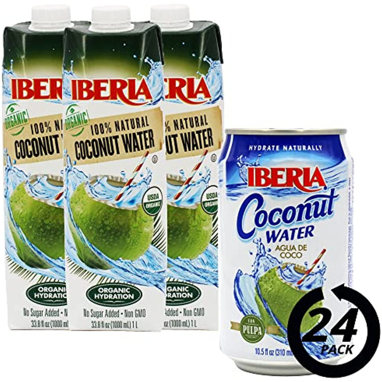 Iberia 100 Pure Organic Coconut Water, 1 Liter , 33.8 Fl Oz (Pack Of 3