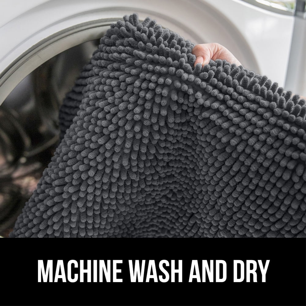 GORILLA GRIP Chenille Bath Rug 24x17, Rubber Backing Quick Dry Washable Microfiber Mats, Charcoal
