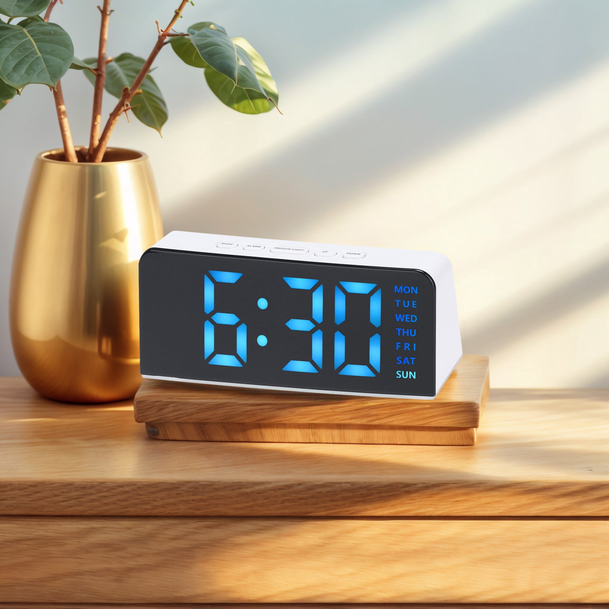 Unique Bargains 2 Pcs Digital Dual Alarm Clock for Bedroom White Blue