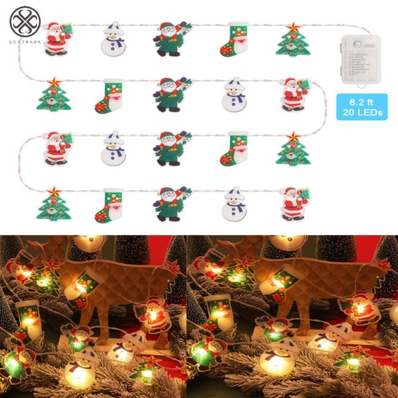 Luxtrada 20 Led Christmas String Lights 8.2 Ft Santa Claus Christmas Decorations Lights, Battery Powered Xmas Decorative Lights for Christmas Tree Decor