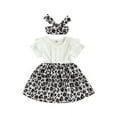 thumbnail image 4 of Sinhoon Baby Girl's One-Piece Ruffle Dress Kids Outfits Cotton Fly Sleeve Leopard Print Sunflower Dress Headband Summer Clothes, 4 of 7