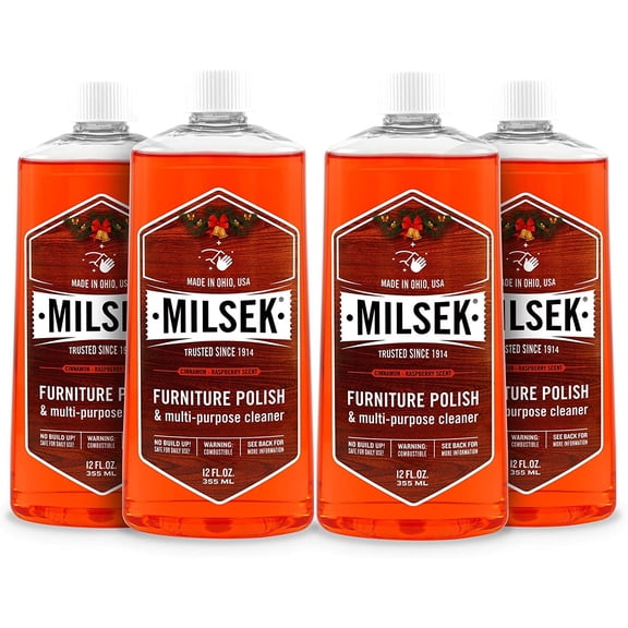 Milsek Furniture Polish and Cleaner with Cinnamon-Raspberry Scent Holiday Oil, 12-Ounce, Pack of 4, HO-4