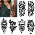 thumbnail image 2 of ZHAOCHENG Tatuaje temporal de esqueleto de halloween de calavera negra para hombres adultos, tatuaje falso realista de león, tigre, lobo, tatuaje falso aterrador, tatuaje de antebrazo (XQB-540), 2 of 2