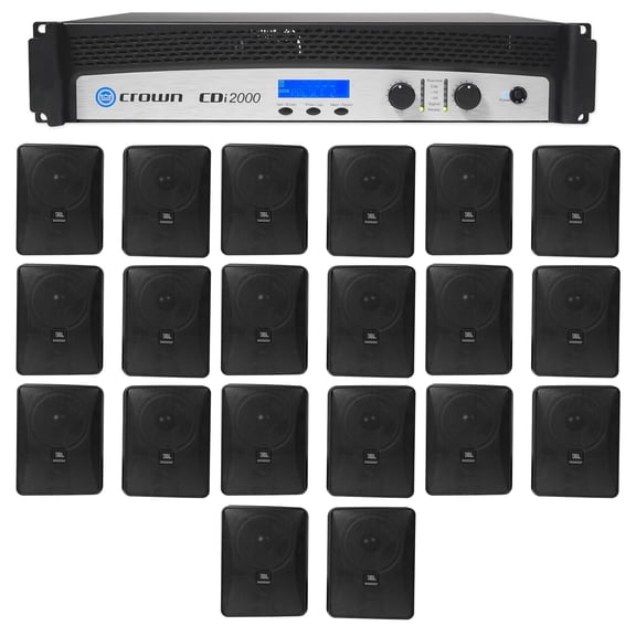 Crown CDi2000 2-Ch 800w 70V Commercial Amplifier 20) JBL 30w Black Wall Speakers
