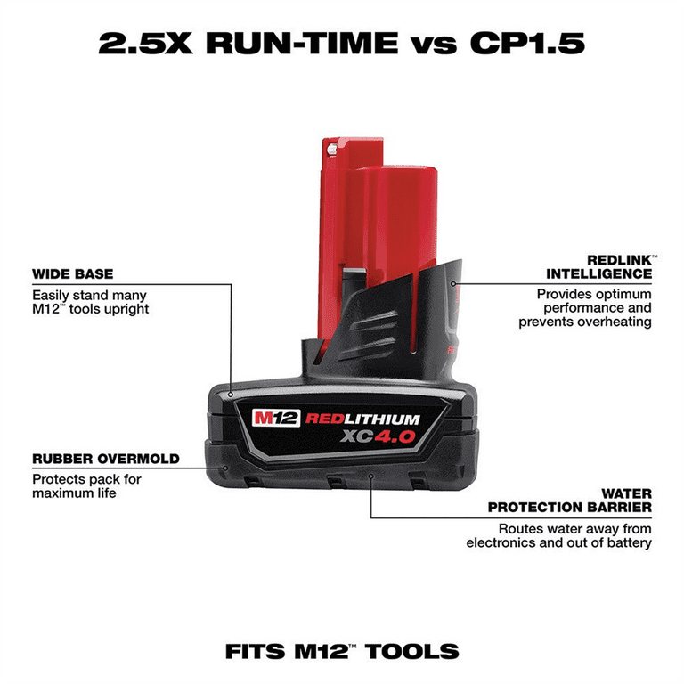 Milwaukee M12 Redlithium Xc 4.0 Extended Capacity Battery for Cordless Tools Walmart