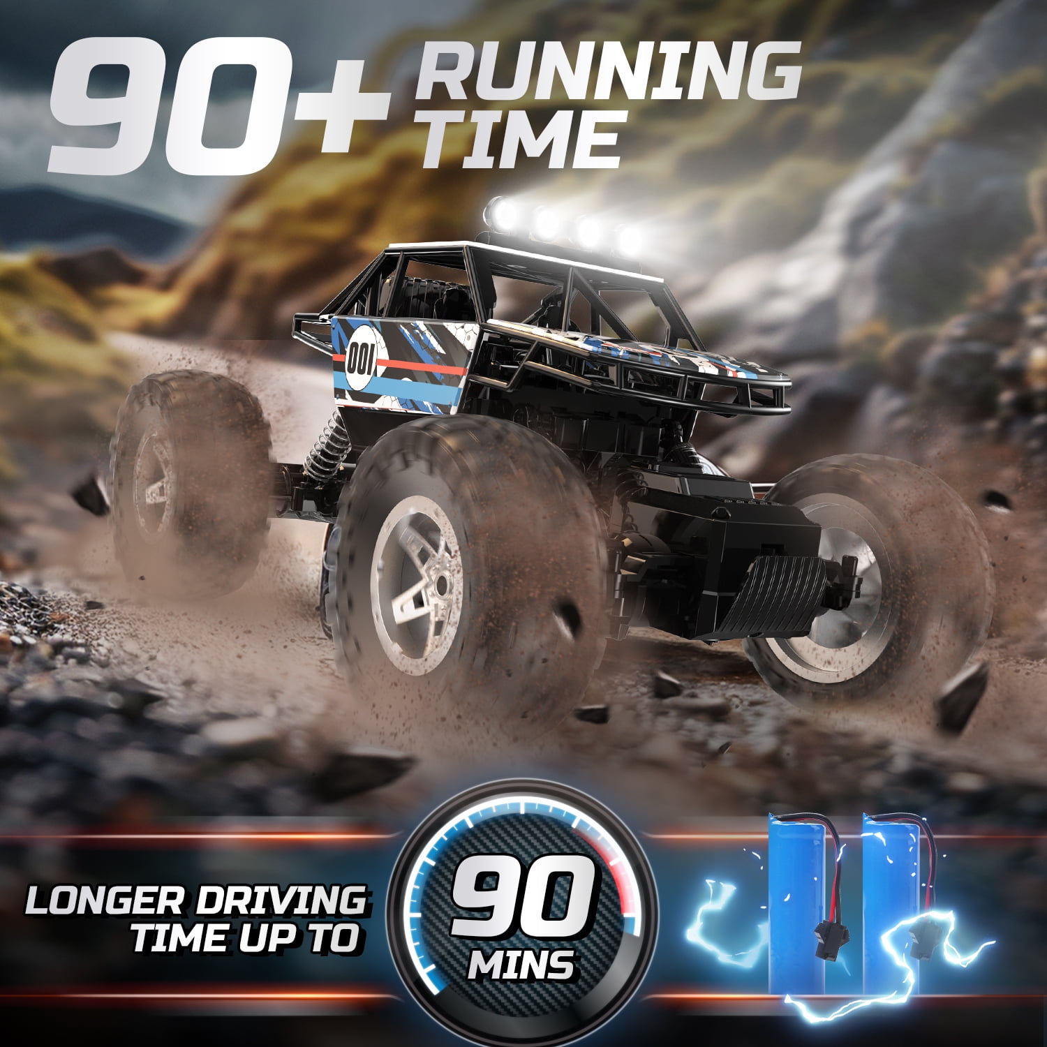 DEERC DE45 1:14 Remote Control Truck, RC Car Toy Rock Crawler, 4WD Off Road Monster Truck with Metal Shell Dual Motors LED Headlight 90 Min Play