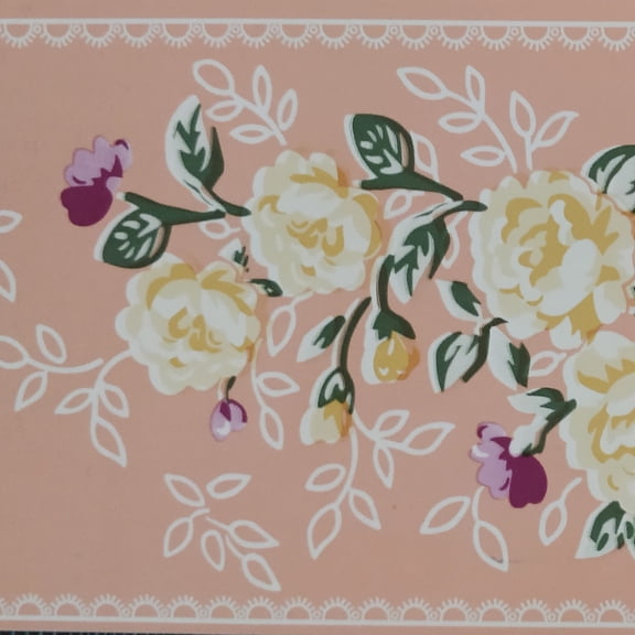 Dundee Deco Peel and Stick Self Adhesive Wallpaper Border - Stylized Yellow Pink Flowers Light Russet, 33 ft x 4 in