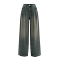 thumbnail image 5 of Yangnuo Women High Waist Pleated Gradient Washed Wide Leg Jeans Loose Fit Casual Denim Long Pants With Pockets, 5 of 5