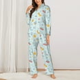 thumbnail image 2 of Lsque Space With Dino Astronauts Pattern Long Sleeve Pajama Set for Women - Soft 2-Piece Sleepwear and Loungewear Set with Pockets, Comfy Nightwear-XX-Large, 2 of 7