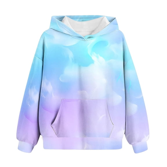 GiLiling Cute Hoodie for Girls, Tie Dye Oversized Pullover Sweatshirt, Long Sleeve Trendy Shirt, Preppy Clothes (Sky Blue, 3-4Years)
