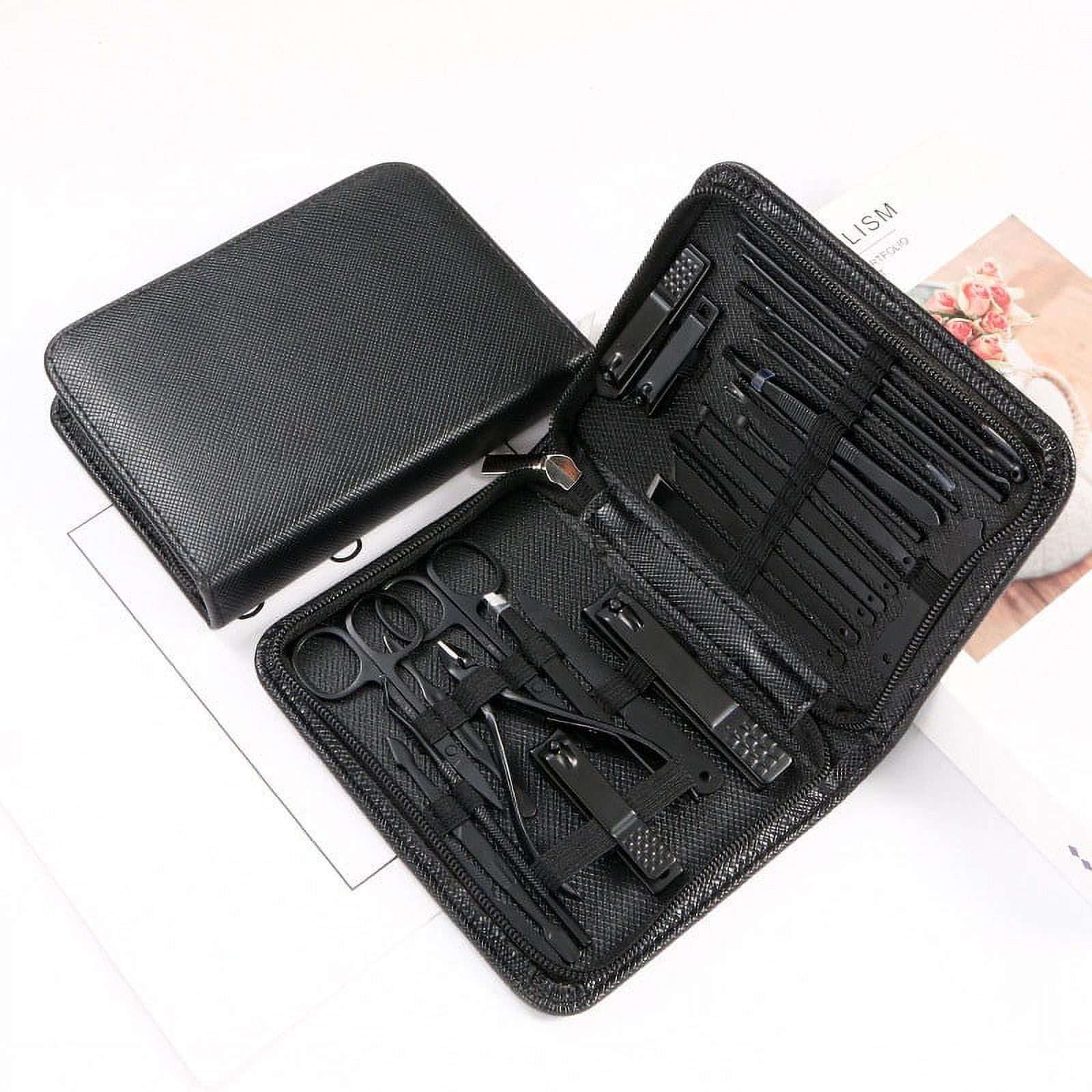 Trousse Manucure & Pédicure 7 Pièces En Acier - Ciseaux, Coupe-ongles, Pince à épiler (Noir)