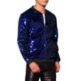 thumbnail image 4 of CHAQUETA CHIC para Hombres Chaqueta de Béisbol con Lentejuelas Argyle Fiesta Club Chaqueta Brillante 2XL Azul, 4 of 5