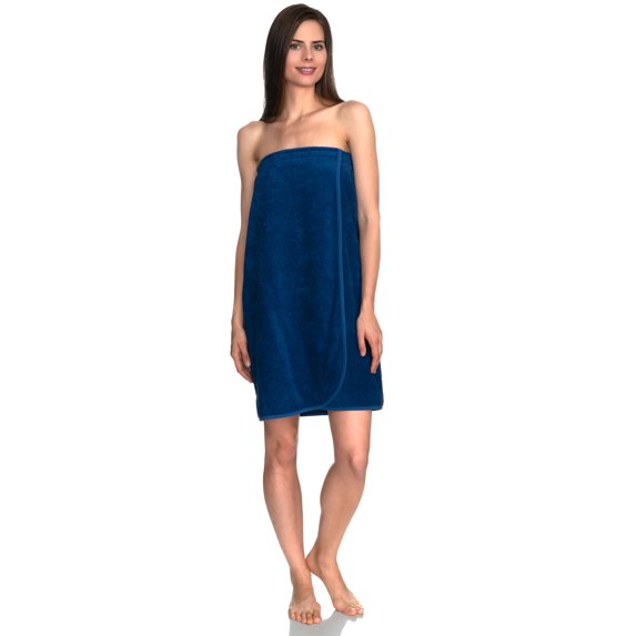 TowelSelections Women's Wrap Adjustable Cotton Terry Spa Shower Bath Gym Cover Up Small Monaco Blue