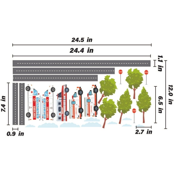 THE CITY - Kids Bedroom Removable Art City Hospital Multicolored Decoration Vinyl Wall Decal Sheet - DIY Art Stick And Peel Repositionable Hospital Adhesive Home Bedroom Wall Decor Sticker 24.5" x 12"