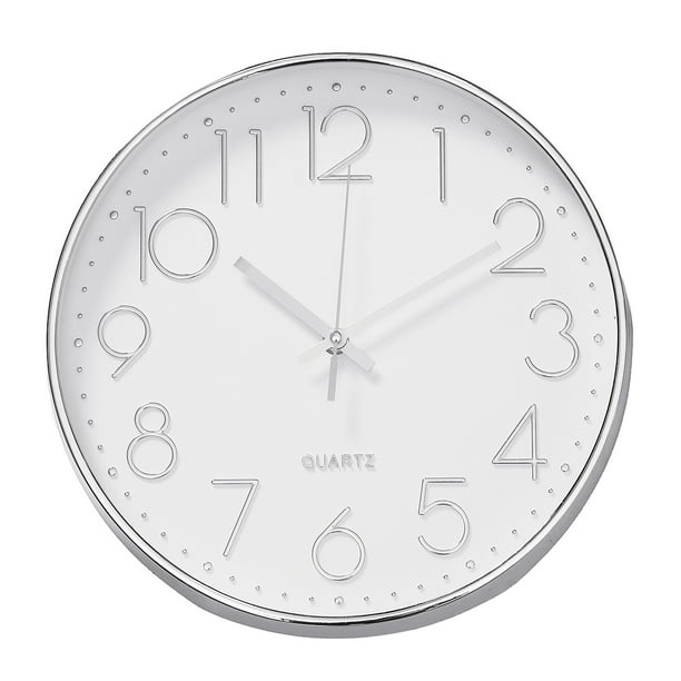 Universal Round Wall Clock Basic White With Silver Black Case Non Ticking Mute Quartz 1 Aa Battery Powered Not Included Com - Battery Operated Wall Clocks Traditional Quartz