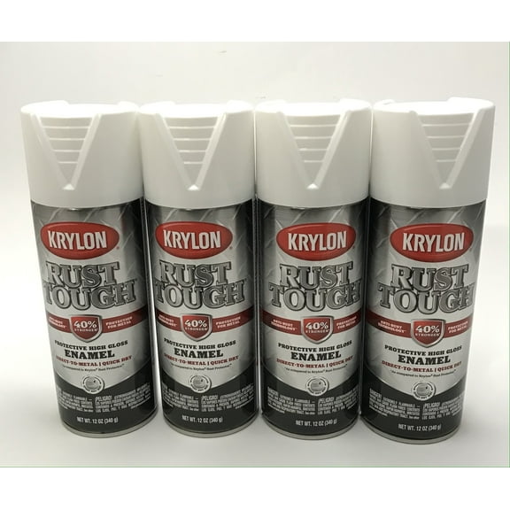 KRYLON RTA9200-4 PACK GLOSS WHITE Rust Tough Protective Enamel - Quick Dry - 40% Stronger - 12 oz Aerosol